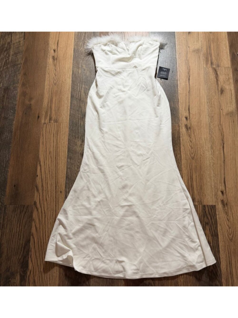 Lulus Glam White Feather Strapless Mermaid Maxi Dress Women's Size Large NWT! - Picture 2 of 6